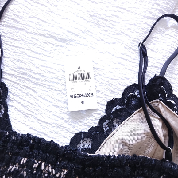 Black Nude Lace Crop Top - Spaghetti Straps, Cinched Back - NWT - Picture 5 of 6